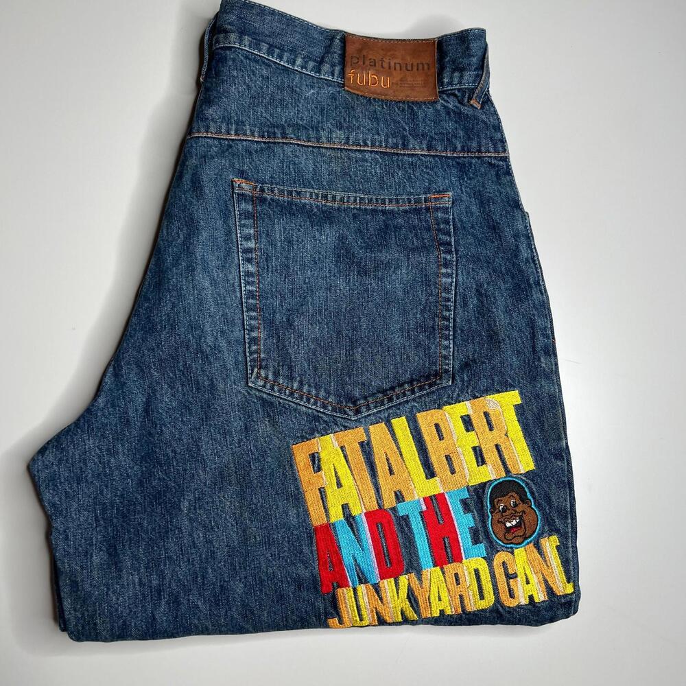 Platinum FUBU Fat Albert‎ Jeans W36 L32 Denim Embroidered Junkyard Hip Hop Y2K